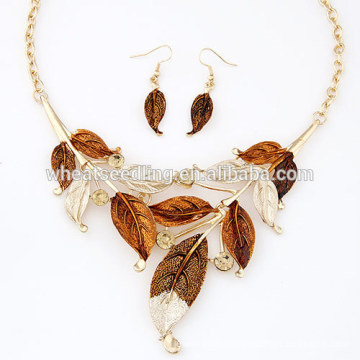 European American fashion metal bohemia simple painting leaves necklace earring set